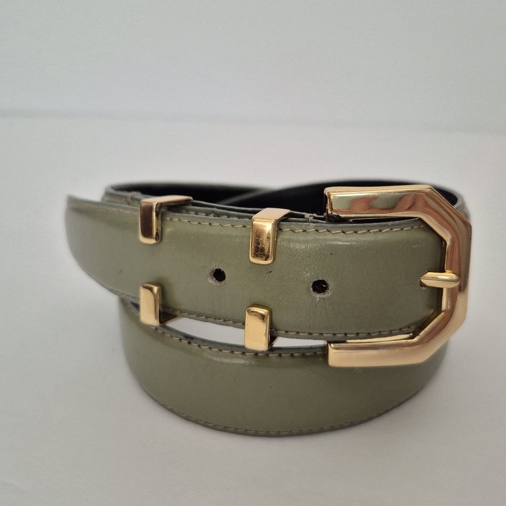 Diana Elegant Olive Green Leather Belt with Gold Tone Buckle Women's M